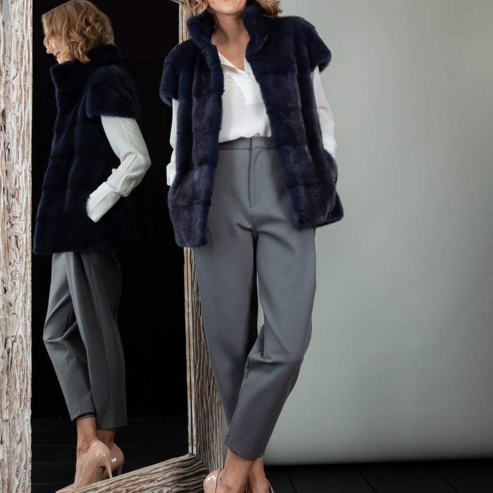 Nordfur Gilet Dark Blue and Black Mink Fur Vest